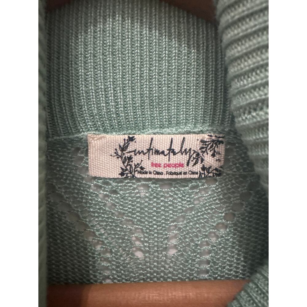 Free People Pretty in Pointelle Green Bodysuit Small Turtleneck Lace Crochet - Picture 3 of 5